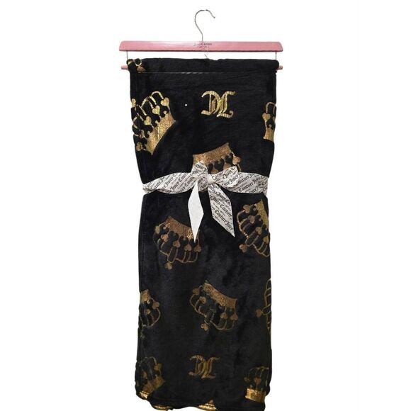 Juicy Couture Gold Foil Heart Crown Plush Throw Blanket - Picture 2 of 5